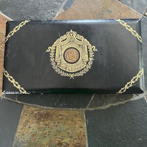 Vintage Empereur Napoleon Coin Jewelry Box By Swank Black W/ Red Velvet Interior